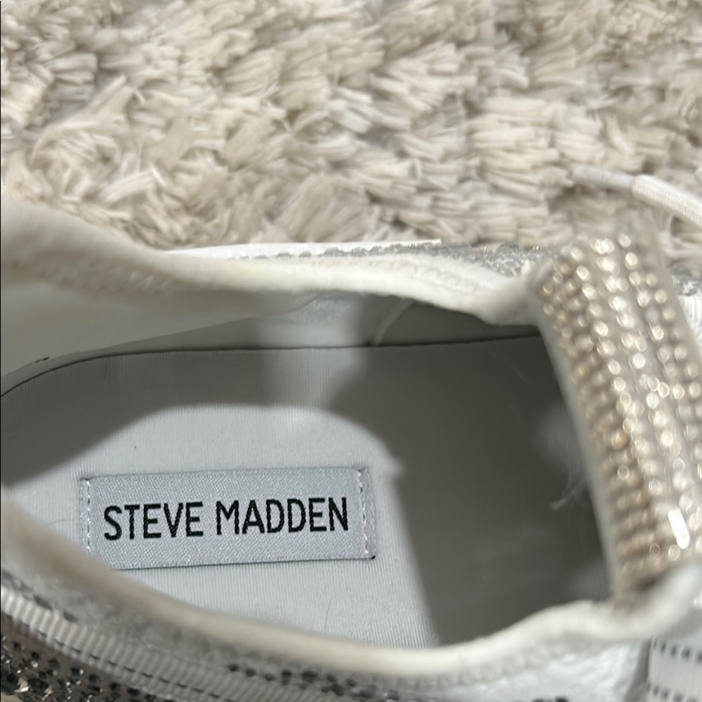 Steve Madden Rhinestone White Sneakers with Chunky Sole and Textured Upper - Picture 2 of 7